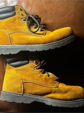 BRAHMA Men's Suede Work Boots in Mustard Yellow - Rugged Lace-Up 13/W-14 1/2